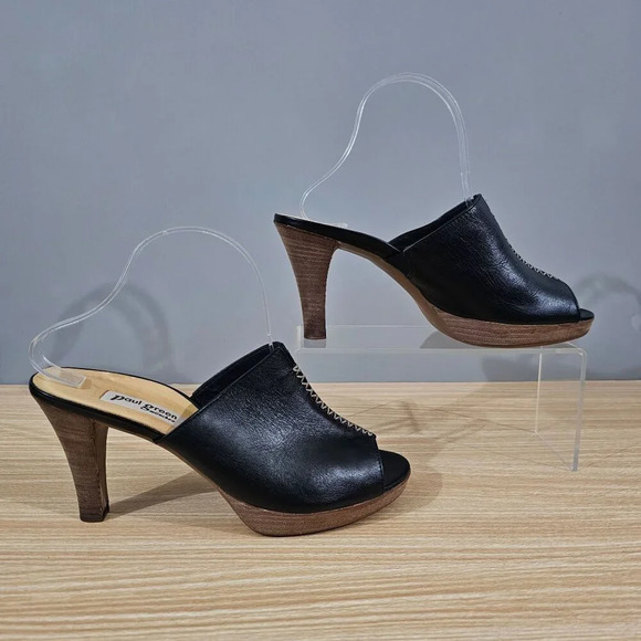 Paul Green Munchen Mule Heel Womens Shoe Black Leather Open Toe UK Size 7 - Picture 3 of 14